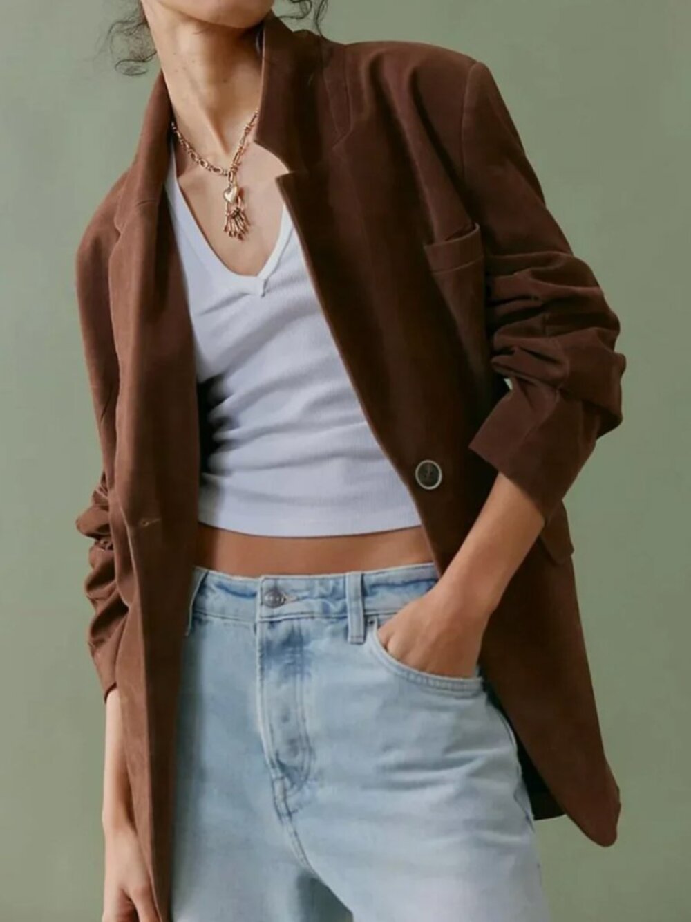 FREE PEOPLE NWT Paper Cut Vegan Suede Blazer / Brown Bear